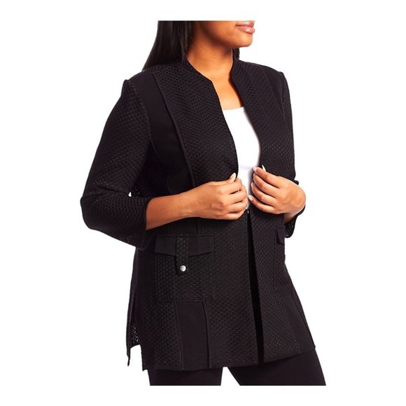 Misook Mixed Texture Panel Knit Jacket Black Womens Size M NWOT RTL $388